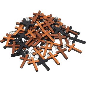 junkin 75 pcs 3 Colors Wood Cross Charms Mini Mini مع سلاسل معلقة خشبية طبيعية زخرفة معلقة لـ DIY قلادة سوار حلق مجوهر