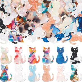 Bucherry 40 PCS Cat سحر لمجوهرات صنع أسيتات CATATE CAT BEADS CUTE PET Charms قلادة ملونة متنوعة ل DIY صياغة أسوار القلادة مفتاحية القلادة