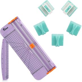 Firbon Purple A4 Paper Cutter Bundle with 5Pcs Mint Green Refill Blades, 12 Inch Paper Trimmer with Side Ruler for Scrapbooking, Craft, Coupon, Label, Cardstock