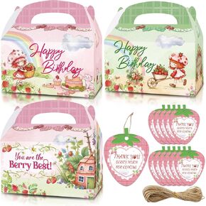 Karqy Strawberry Party Forme Boxes ، 12 PCS Adorwberry Goodie Gome Treat Boxs with You Thanks for Kids Birthday Baby Shower Party Supplies