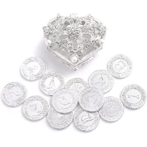 TINGKU Spanish Gold Arras Para Boda Catolica, Arras de Boda Cristiana, Wedding Unity Coins Set, Arras de Boda Catolica, Wedding Ceremony Accessories with Decoracion Heart Shaped Box