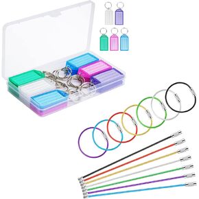 Cuttte 20 علامات مفتاح بلاستيكية مع حاوية و 14pcs مفتاح الأسلاك حلقات متعددة الألوان
