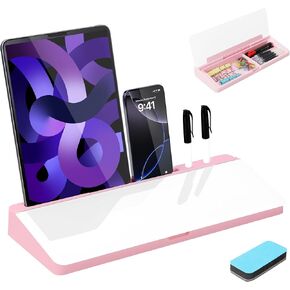 Kvy Desk Whiteboard مع التخزين ، زجاج سطح المكتب الجاف محو المنظمين اللوحات البيضاء اللوازم مع الملحقات للمكتب ، المنزل ، أساسيات المدرسة (أبيض) in Kuwait