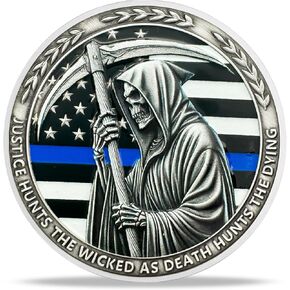 Grim Reaper Police Challenge Coin Thin Blue Line Line Coins تقدير إنفاذ القانون تقديرًا شكرًا لك على خدمتك الرمز المميز للهدايا لمكاتب الشرطة