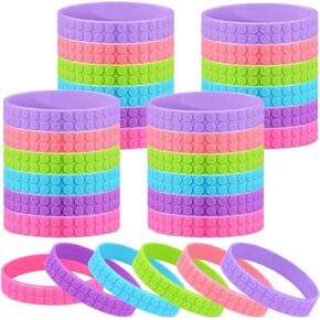 Inbagi 24 Pcs Building Block Bracelet for Kids 6 Color Silicone Wristband Rubber Bracelet Bulk Pastel Stretch Wristband for Building Birthday Party Favor Goodie Bag Filler Carnival Prize Supplies