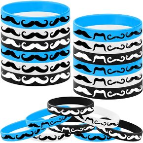 Cupaplay 24pcs Matache Rubber Bracelets -Mousttache تحت عنوان الحفلات إمدادات الزخارف الأسود شارب الحفل عيد ميلاد الطفل معصم السيليكون الحفل