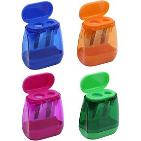 4pcs يدوي قلم رصاص يدوي ، ثقوب مزدوجة شحذات قلم رصاص ملونة مع غطاء للأطفال ، مناسبة للمدرسة والمكتب والمنزل