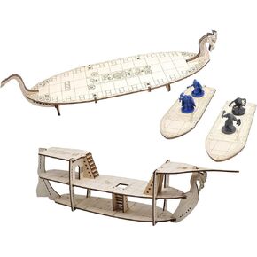 Tabletop RPG 3-Level Ship Battle Terrain, Viking Longship, 2PCS Row Boat for Dungeons and Dragons, Pathfinder or Other Tabletop RPGs