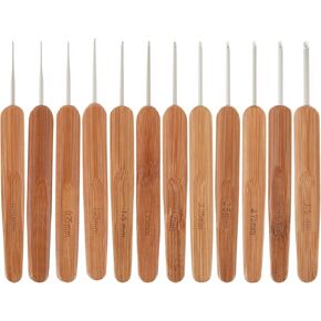 Oruola 12pcs خطاف الكروشيه Dreadlock ، إبر الكروشيه للشعر ، أحجام مختلفة من إبرة الكروشيه مع مقبض الخيزران ل Braid Braid Craft (0.5،0.75،1،1.25،1.5،1.75،2،25،2.5،2.75،3،3.5mm)