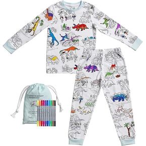 بيجامات تلوين Eatsleepdoodle للأولاد والبنات ، مع 10 علامات قابلة للغسل ، و Kids Collable Pajama 100 ٪ القطن