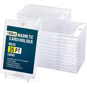 Geaoffice 25ct حامل البطاقات المغناطيسية لبطاقات التداول ، حامل بطاقة البيسبول 35pt للأشعة فوق البنفسجية ، واقي بطاقات بلاستيكي صافٍ للغاية ، وبطاقة تداول لـ MTG ، والرياضة ، وكرة القدم ، والبطاقات القياسية