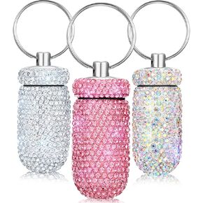 3 Pieces Bling Pill Container Portable Pill Bottle Case Waterproof Travel Pill Holder Storage with Keychain for Outdoor Camping Traveling