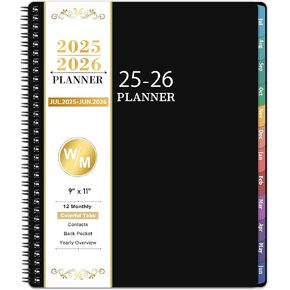 2025-2026 Planner - Academic Planner 2025-2026, Jul.2025-Jun.2026, 9"×11", Weekly and Monthly Planner 2025-2026 with Inner Pocket, Colorful Tabs, Twin-wire Binding - Black