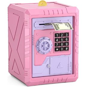 ATM BANK Electronic Bank مع وصول كلمة المرور والرمز القابل للتخصيص و Automatic Bill Roller & Music - مربع لتوفير الأموال ممتعة وآمنة للأطفال والبالغين (الوردي)