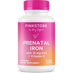 Pink Stork Total Iron: Iron Supplement for Women with Iron Bisglycinate, & Vitamin C to Ease Fatigue and Aid Concentration, Focus & Energy Support, Women-Owned, 60 Capsules