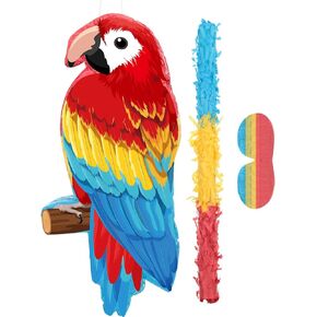 Threan Small Parrot Piñata Hawaiian Party Supplies Piñata Bird Toy مع عصا معصوب العينين لـ Luau Hawaii Summer Forest Pirate Decortations