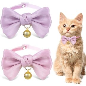 2Pcs Breakaway Cat Collar Bow Tie, Cute Cat Collar with Bells Adjustable Collars Spring Bowtie Collar for Kitten Puppy and Small Pets
