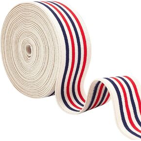 BENECREAT 5 Yards Red Blue Striped Elastic Band, 1.5inch Wide Polyester Elastic Band Sewing Elastic Ribbon Bands for Dress Skirt Waistband Wig Bands
