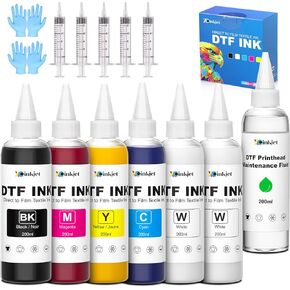 تعبئة الحبر DTF متوافق مع EPSON ET-8550 ET-8500 XP-15000 L1800 L805 R1390 R2400 D570 ، تشمل DTF Ink (200 مل × 6) وحل تنظيف الرؤوس الطباعية (200 مل × 1)