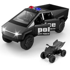 1/28 سبيكة Cybertruck Toy Police Cyber ​​Truck ، Diecast Metal Car Model Toy مع ضوء الصوت وسلطة السحب ، هدايا عيد ميلاد عيد الميلاد لفتاة الصبي