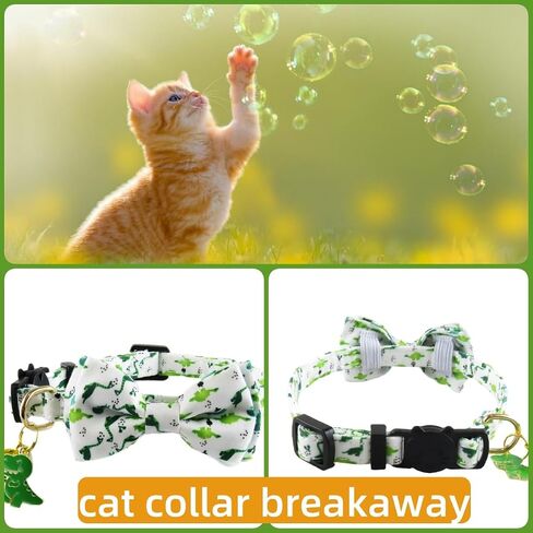 2 Pack Cat Collars Breakaway for Boy Girls, Cute Soft Kitty Cat Bowtie Collar with Bells for Male Female, Dinosaurs Pattern Cotton Adjustable Kitten Collar with Bow Tie (Dinosaur) in Saudi Arabia