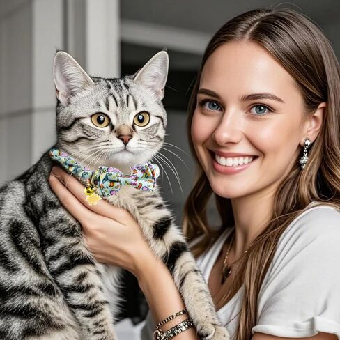 2 Pack Cat Collars Breakaway for Boy Girls, Cute Soft Kitty Cat Bowtie Collar with Bells for Male Female, Dinosaurs Pattern Cotton Adjustable Kitten Collar with Bow Tie (Dinosaur) in Saudi Arabia