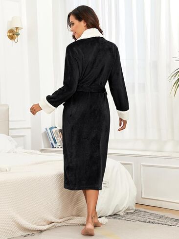 RONGTAI Plush Fleece Bathrobe for Women, Long Robe with Two Side Pockets and Belt, Warm and Cozy Fluffy Sleepwear Nightgown in Kuwait