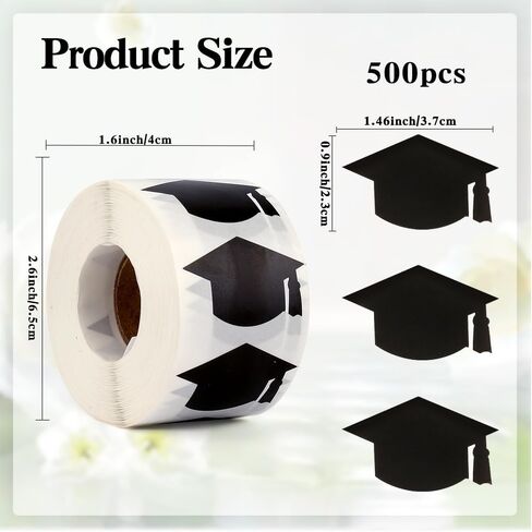 Graduation Cap Stickers, 500 PCS Black Graduation Stickers 2025, 1.5" Graduate Hat Class of 2025 Sticker, Congrats Grad Labels Decals for Envelopes for College High School Graduations Party Decoration in Kuwait
