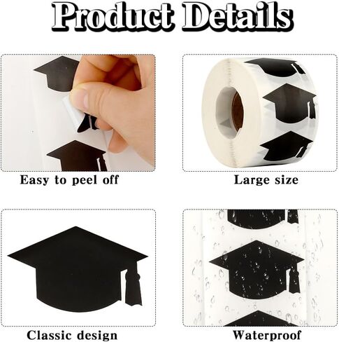 Graduation Cap Stickers, 500 PCS Black Graduation Stickers 2025, 1.5" Graduate Hat Class of 2025 Sticker, Congrats Grad Labels Decals for Envelopes for College High School Graduations Party Decoration in Kuwait