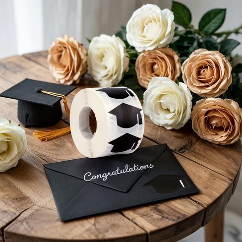 Graduation Cap Stickers, 500 PCS Black Graduation Stickers 2025, 1.5" Graduate Hat Class of 2025 Sticker, Congrats Grad Labels Decals for Envelopes for College High School Graduations Party Decoration in Kuwait