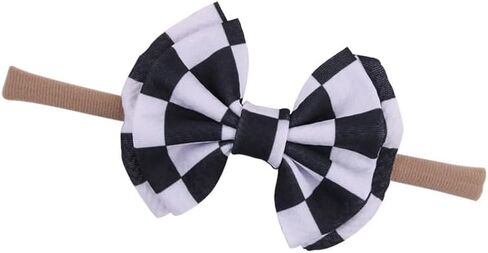 BBTDIN Baby Checkered Turban Headband with Bow, Plaid Hair Band for Newborns to Girls (Orange White) - Headwear in Kuwait