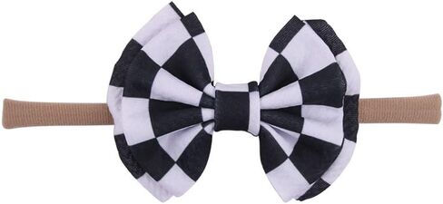 BBTDIN Baby Checkered Turban Headband with Bow, Plaid Hair Band for Newborns to Girls (Orange White) - Headwear in Kuwait