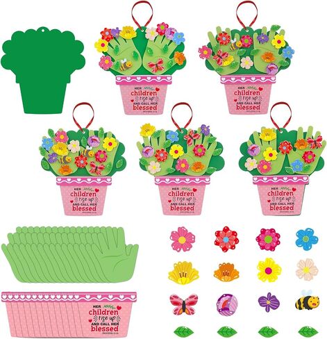 WhatSign 12 Sets Mothers Day Flower Pot Craft DIY Mothers Day Handprint Craft for Kids Religious Make Mothers Day Floral Handprint Crafts Kits for Happy Mothers Day Decor Home School Activities in Saudi Arabia