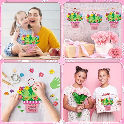 WhatSign 12 Sets Mothers Day Flower Pot Craft DIY Mothers Day Handprint Craft for Kids Religious Make Mothers Day Floral Handprint Crafts Kits for Happy Mothers Day Decor Home School Activities in Saudi Arabia