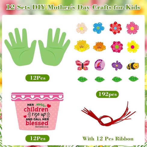 WhatSign 12 Sets Mothers Day Flower Pot Craft DIY Mothers Day Handprint Craft for Kids Religious Make Mothers Day Floral Handprint Crafts Kits for Happy Mothers Day Decor Home School Activities in Saudi Arabia