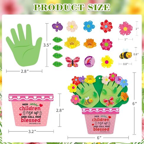 WhatSign 12 Sets Mothers Day Flower Pot Craft DIY Mothers Day Handprint Craft for Kids Religious Make Mothers Day Floral Handprint Crafts Kits for Happy Mothers Day Decor Home School Activities in Saudi Arabia