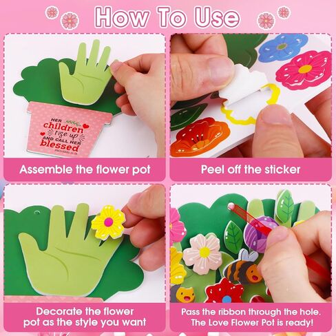 WhatSign 12 Sets Mothers Day Flower Pot Craft DIY Mothers Day Handprint Craft for Kids Religious Make Mothers Day Floral Handprint Crafts Kits for Happy Mothers Day Decor Home School Activities in Saudi Arabia