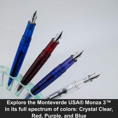 Monteverde USA Monza 3 Fountain Pen Set (Crystal Clear) - Medium, Fine, Omniflex Nib - Ideal Gift for Men & Women - Perfect for Office, Business, School, Gifts, Journaling, Autographs in Kuwait