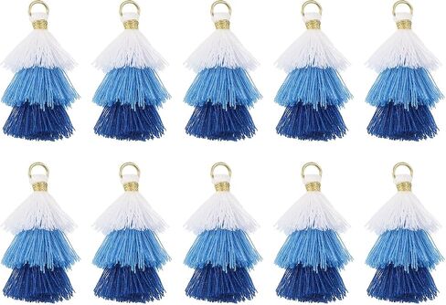 uxcell 10Pcs Tiny Tri-Layered Tassels 1.6" Mini Tassel Bag Charm Bohemian Keychains Handmade Tassel Keychain for DIY Projects, Jewelry Making, Decoration (White/Blue/Dark Blue) in Saudi Arabia