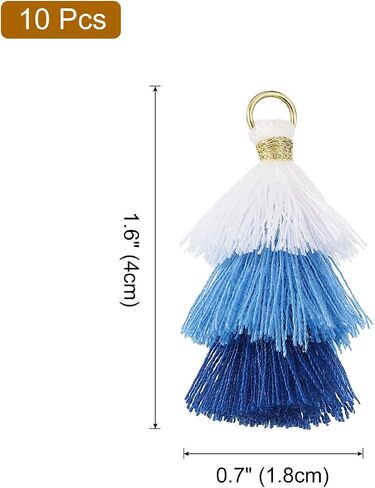 uxcell 10Pcs Tiny Tri-Layered Tassels 1.6" Mini Tassel Bag Charm Bohemian Keychains Handmade Tassel Keychain for DIY Projects, Jewelry Making, Decoration (White/Blue/Dark Blue) in Saudi Arabia