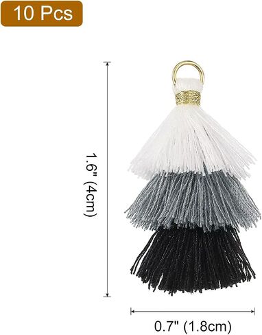 uxcell 10Pcs Tiny Tri-Layered Tassels 1.6" Mini Tassel Bag Charm Bohemian Keychains Handmade Tassel Keychain for DIY Projects, Jewelry Making, Decoration (White/Blue/Dark Blue) in Saudi Arabia