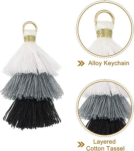 uxcell 10Pcs Tiny Tri-Layered Tassels 1.6" Mini Tassel Bag Charm Bohemian Keychains Handmade Tassel Keychain for DIY Projects, Jewelry Making, Decoration (White/Blue/Dark Blue) in Saudi Arabia