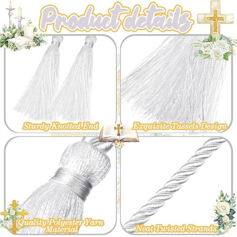 153 Inch Cincture Clergy Rope with Tassels Monks Religious Rites Celebrating Masses Alba Robes Vestments Ceremonial Decor of Christian Denominations for Priest Deacon Altar Server (White) in Kuwait