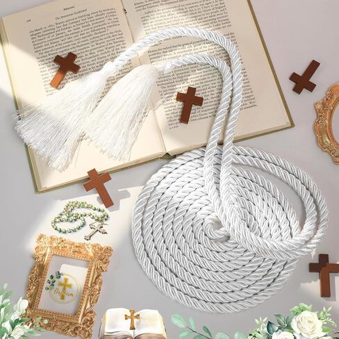153 Inch Cincture Clergy Rope with Tassels Monks Religious Rites Celebrating Masses Alba Robes Vestments Ceremonial Decor of Christian Denominations for Priest Deacon Altar Server (White) in Kuwait