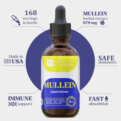 Mullein - Mullein Leaf Extract - Lung Cleanse - Mullein Drops - Organic Mullein Supplement for Respiratory System Support & Healthy Mucous Membranes - Verbascum Densiflorum for Quit Smoking Aid - 2 oz in Saudi Arabia