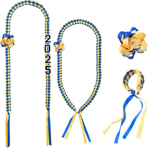 Graduation Leis 2025 Class of 2025 Gifts for Women Men Trendy Ribbon Leis for Graduation Purple&Gold Double Braided Party Accessories in Saudi Arabia