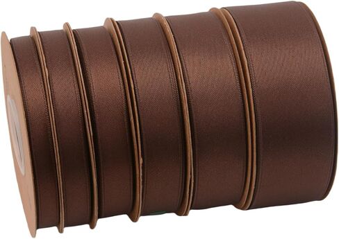 Double Side Satin Ribbon, Continuous 20 Yards,Use for Craft Bows Bouquet, Gift Wrapping, Wedding Decoration, Floral Arrangement (Coffee, 1/2 inch) in Saudi Arabia