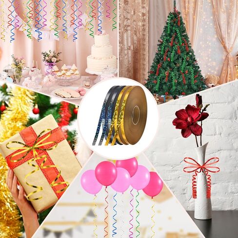 شريط الذهب الأسود اللامع ، 3/16 بوصة × 200 ياردة الشريط الشباك للحرف اليدوية ، سلسلة البالون ، شريط الحفلات لتغليف الهدايا ، بائع الزهور زهرة متعددة الألوان laser-0125 in Kuwait