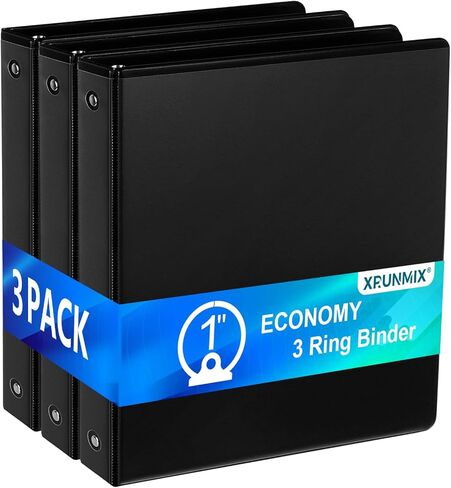 1'' Economy 3-Ring Binders, 1-inch Round Rings, Holds 200 Sheets US Letter Size, ClearVue Presentation View, Non-Stick, Black (24) in Kuwait