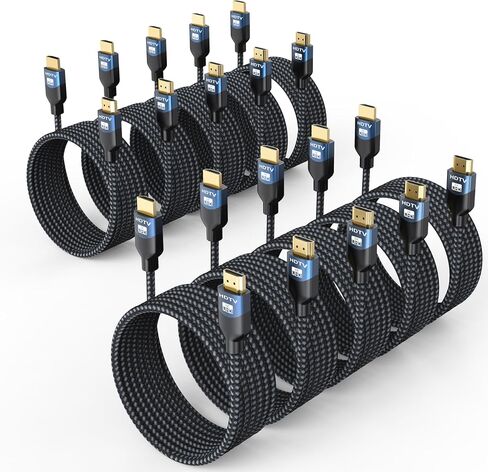 8K HDMI 2.1 Cable, 10FT, 10-Pack, 48Gbps Ultra High Speed | Braided Cord. 8K@60Hz, 4K@120Hz. Long Reach for Hhome Theater and Soundbar. HDCP 2.2/2.3, eARC, HDR10+, VRR, QMS, QFT in Kuwait
